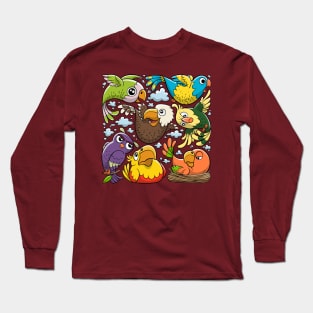 birds doodles hand drawn Long Sleeve T-Shirt